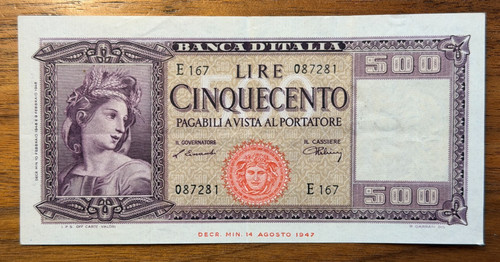 Italia 500 lire 1948 - , allegoria